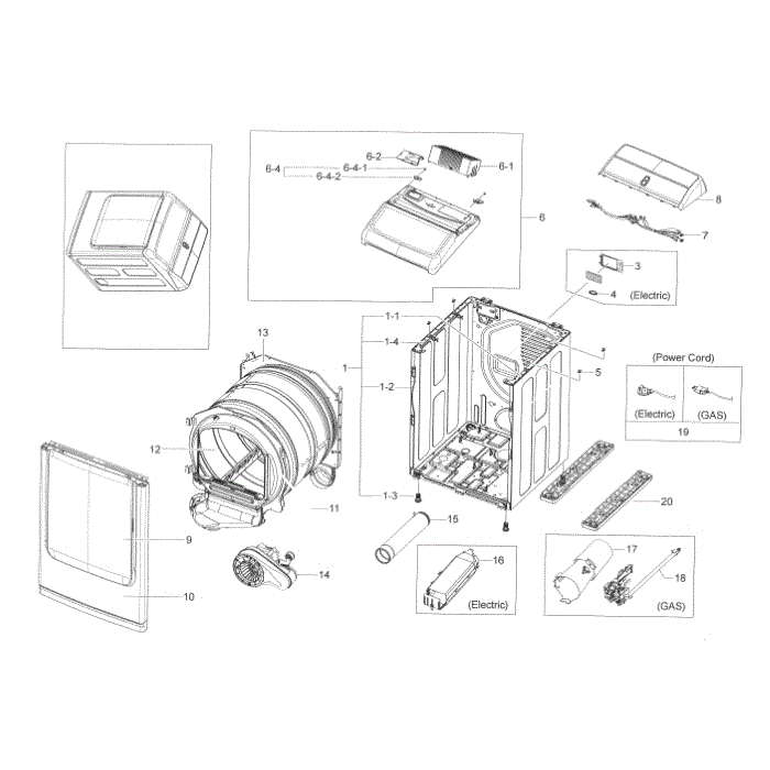 Main Assembly Diagram and Parts List for DV50K8600EV A3-00 Samsung Dryer