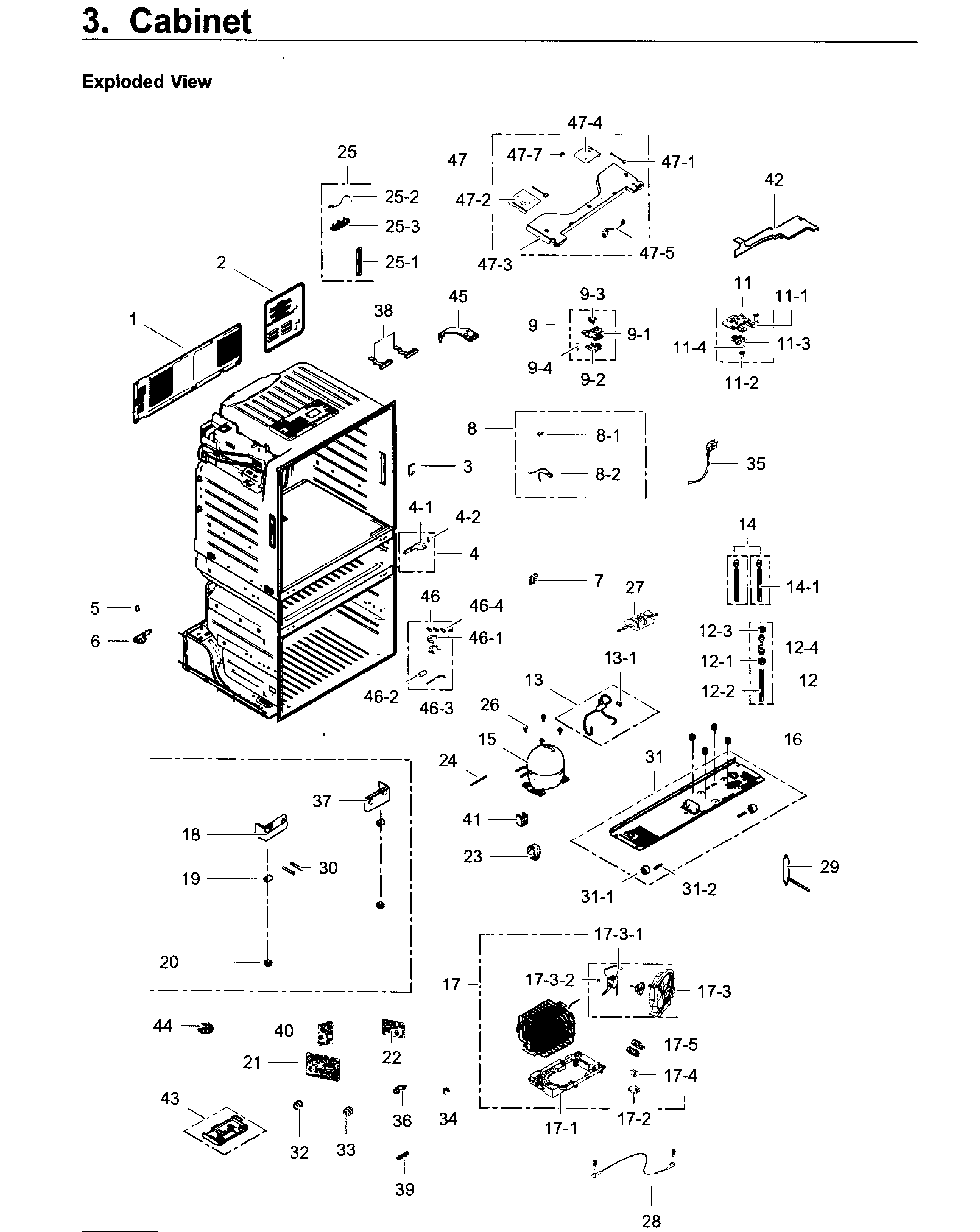 Cabinet Diagram and Parts List for RF28JBEDBSR AA-0001 Samsung Refrigerator