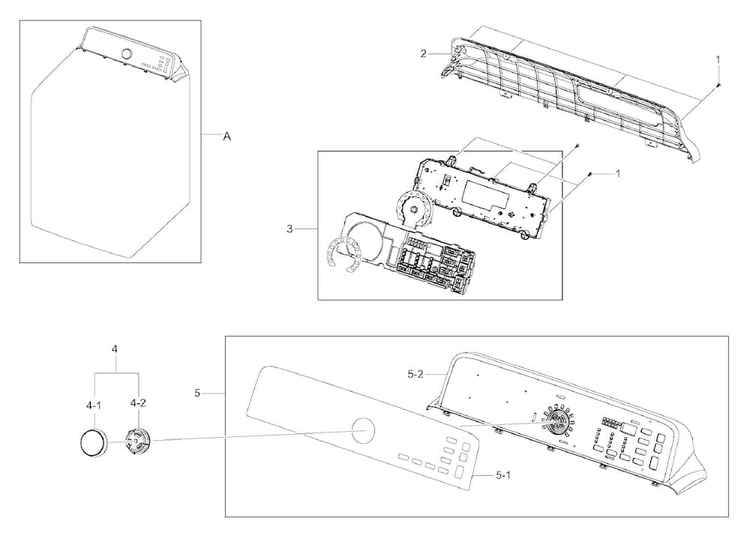 Control Panel Diagram and Parts List for DV422EWHDWR AA-0000 Samsung Dryer