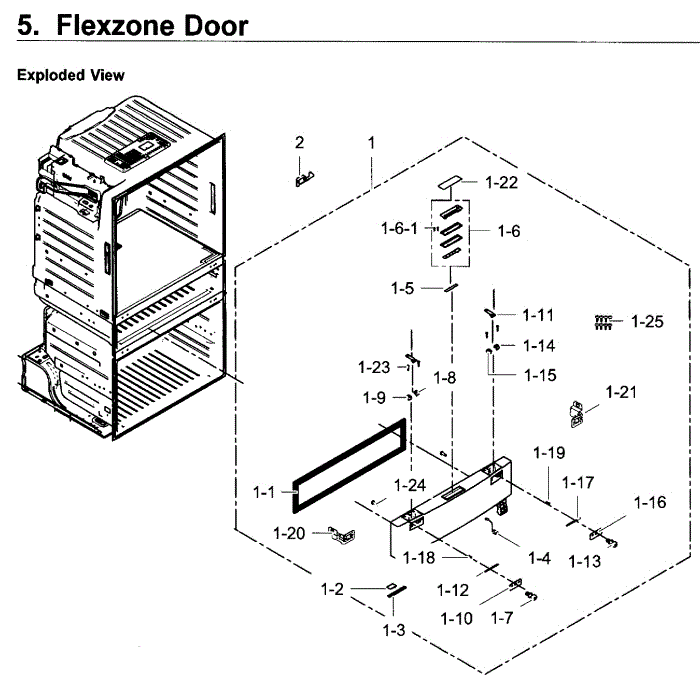 Flexzone Door Diagram and Parts List for RF28JBEDBSR AA-01 Samsung Refrigerator