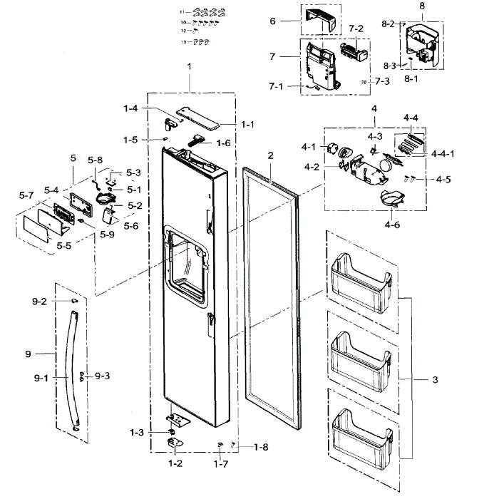 Left Door Diagram and Parts List for RH25H5611BC AA-01 Samsung Refrigerator