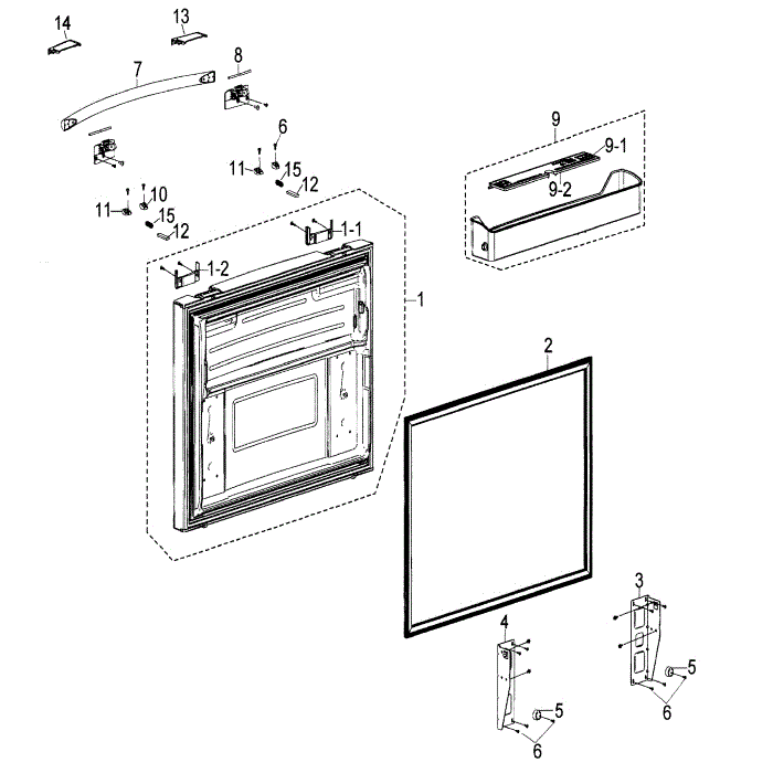Freezer Door Diagram and Parts List for RF268ACWP XAA-00 Samsung Refrigerator