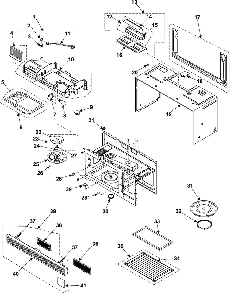 Body/cavity/elements Diagram and Parts List for SMH7150BE XAA Samsung Microwave