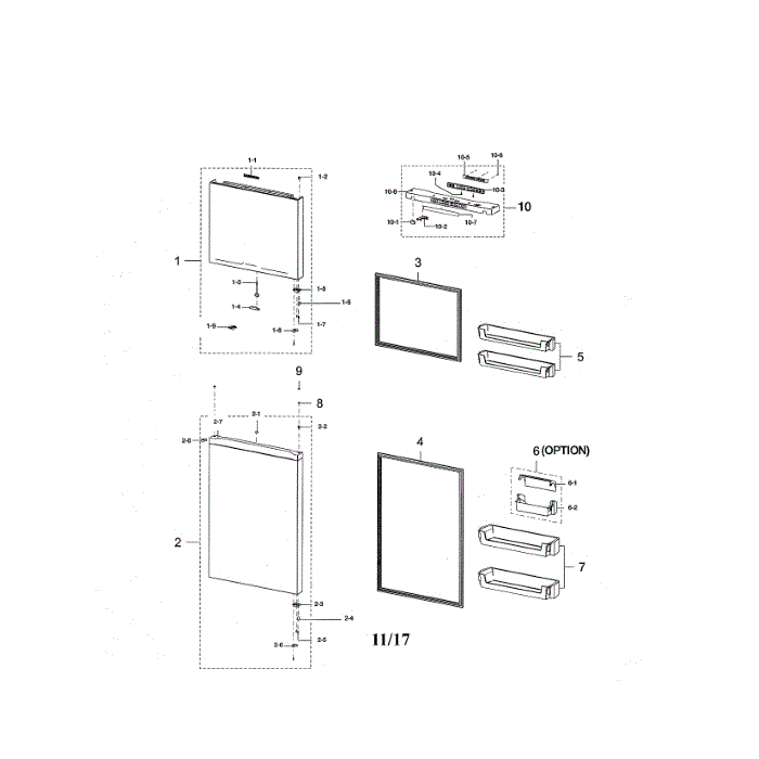Door Compartment Diagram and Parts List for RT21M6215SG AA-01 Samsung Refrigerator