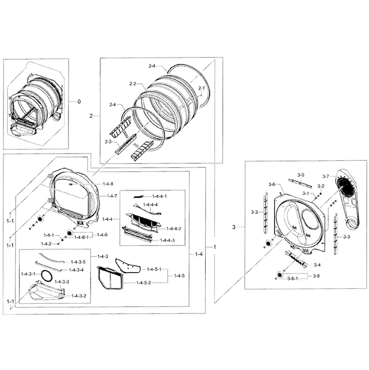 Drum Assy Diagram and Parts List for DV400GWHDWR AA-0001 Samsung Dryer