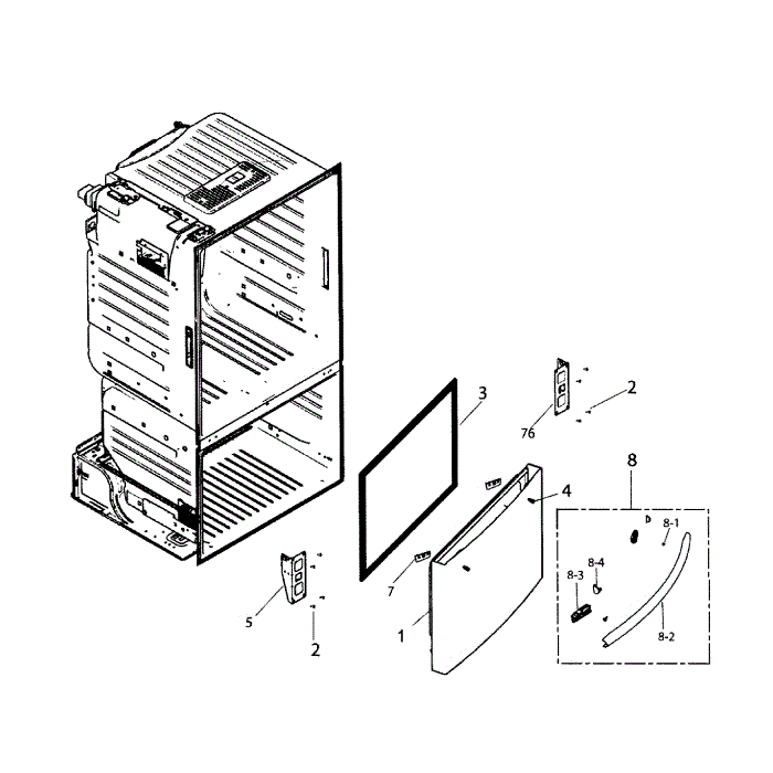 Freezer Door Diagram and Parts List for RF221NCTASR AA-01 Samsung Refrigerator
