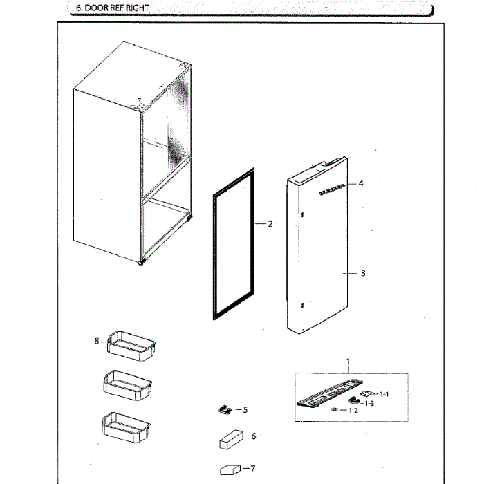 Fridge Door Rt Diagram and Parts List for RF261BEAESG AA-01 Samsung Refrigerator