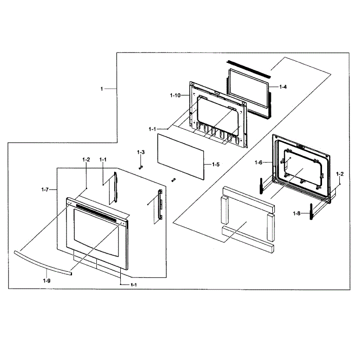Door Assembly Diagram and Parts List for NE597N0PBSR AA-01 Samsung Range