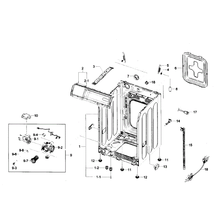 Cabinet Diagram and Parts List for WF231ANW XAA-01 Samsung Washer