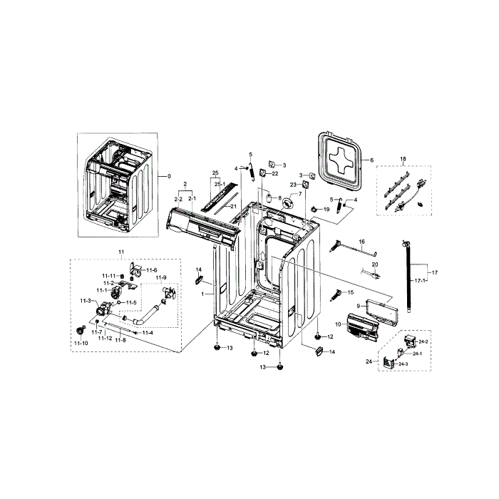 Frame And Cover Diagram and Parts List for WF330ANW XAA-00 Samsung Washer