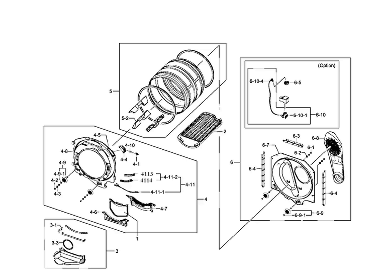 Drum Assy Diagram and Parts List for DV407AEW XAA-0002 Samsung Dryer