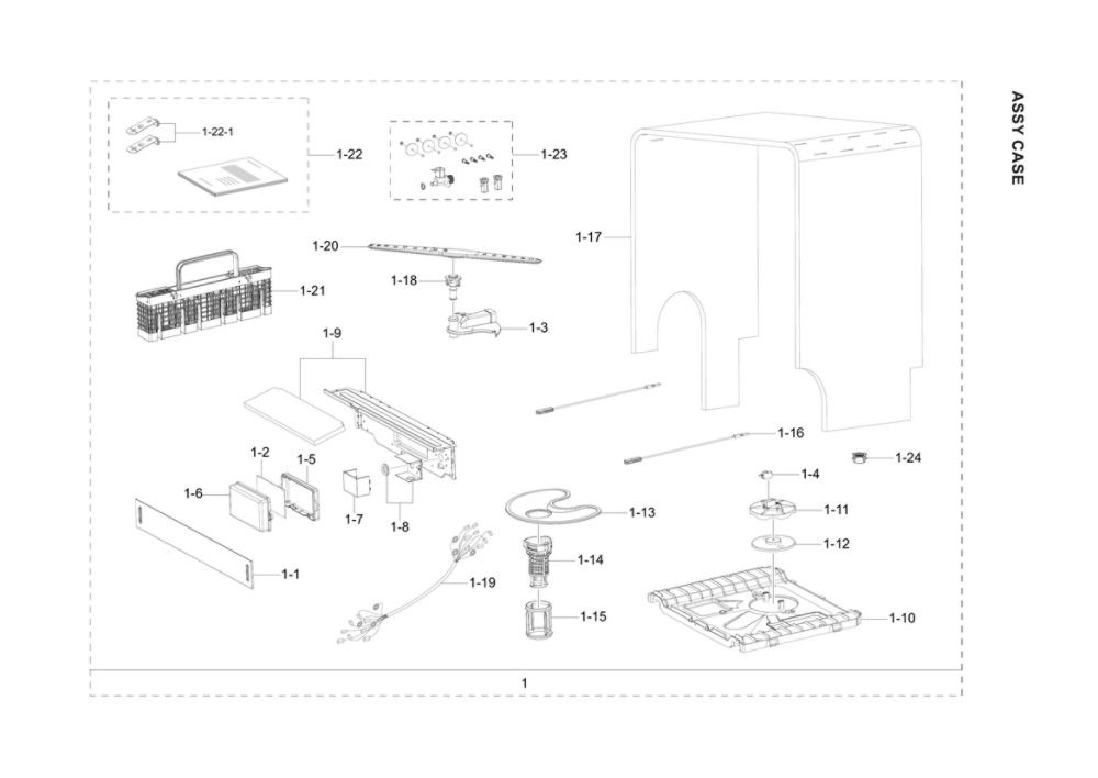 Case Assembly Diagram and Parts List for DW80R2031UG AA-00 Samsung Dishwasher