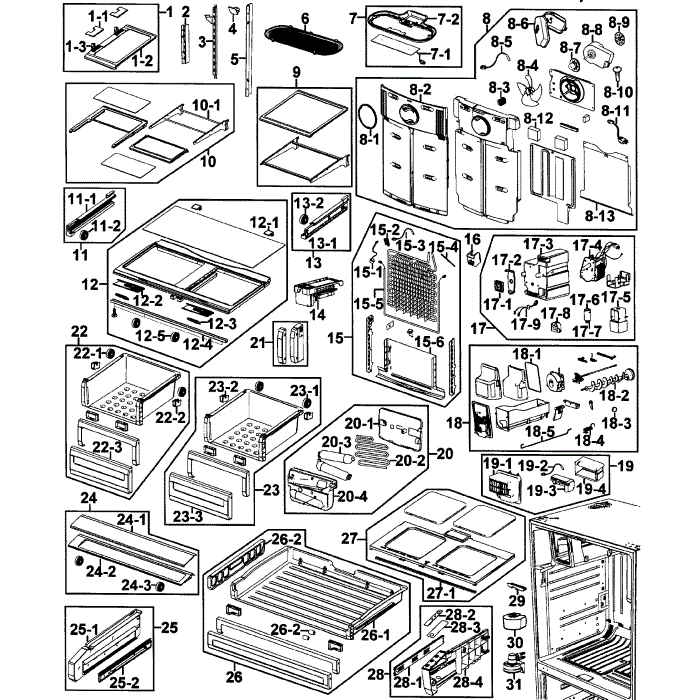 Refrigerator Diagram and Parts List for RFG237AAWP XAA-00 Samsung Refrigerator