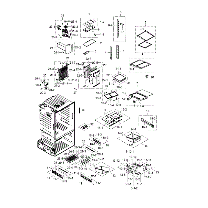Fridge Diagram and Parts List for RF28HFEDBBC AA-02 Samsung Refrigerator