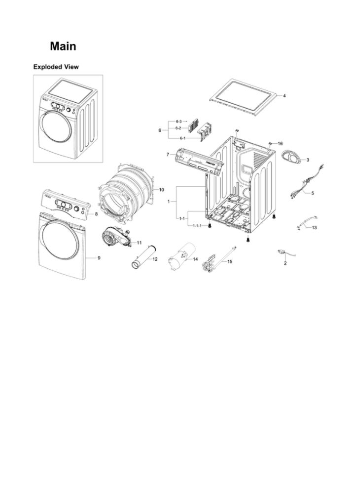 Main Assembly Diagram and Parts List for DV337AGG XAA-01 Samsung Dryer