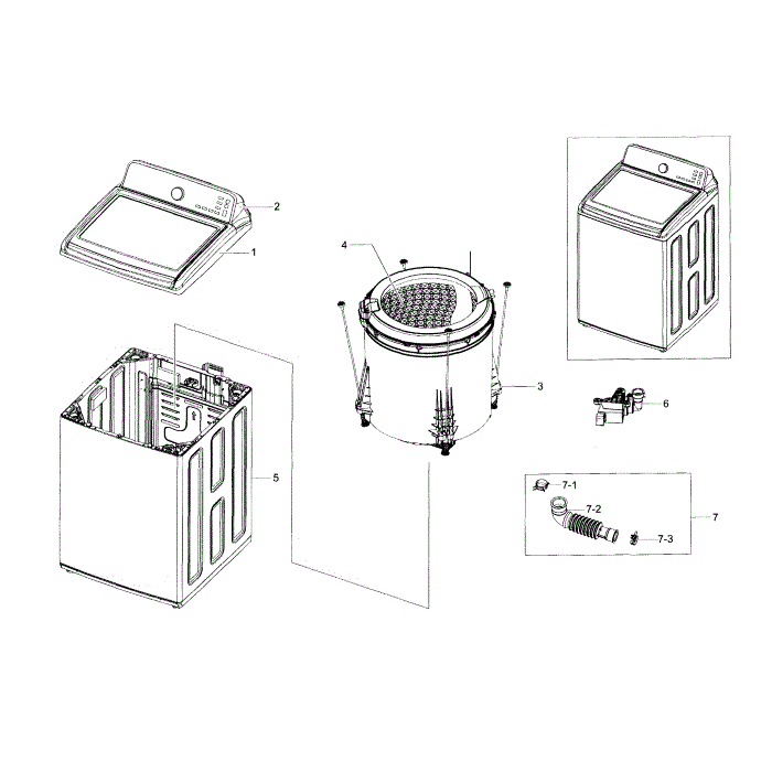 Main Assembly Diagram and Parts List for WA52J8700AP A2-00 Samsung Washer