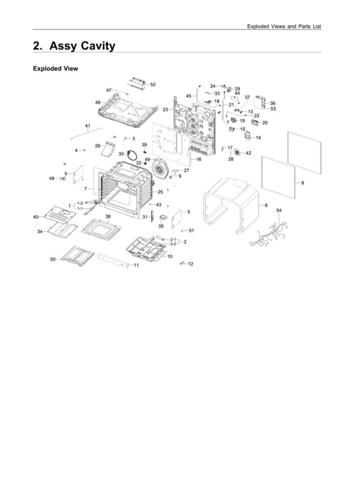 Cavity Assembly Diagram and Parts List for NX60T8511SS AA-02 Samsung Range