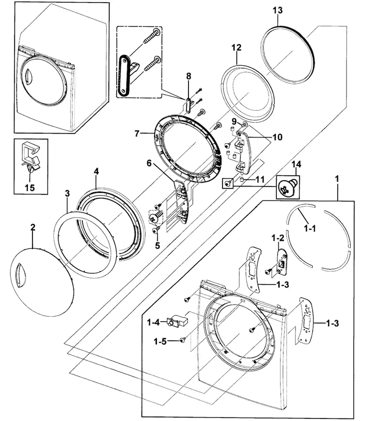 Door Assy Diagram and Parts List for DV219AGB XAA-0000 Samsung Dryer