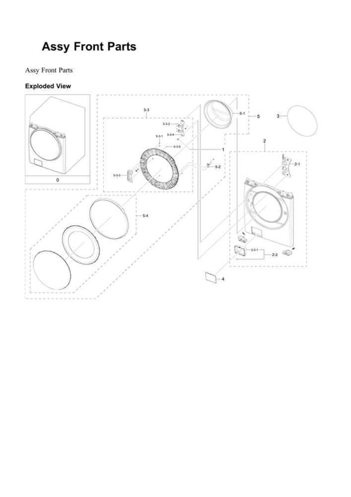 Front Parts Assembly Diagram and Parts List for WF45B6300AP US-00 Samsung Washer