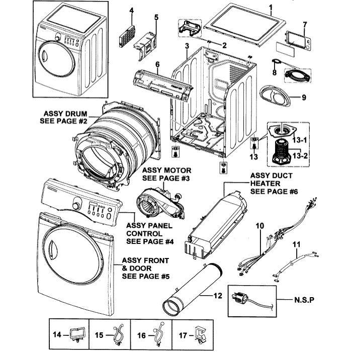 Main Assembly Diagram and Parts List for DV219AEW XAA-00 Samsung Dryer