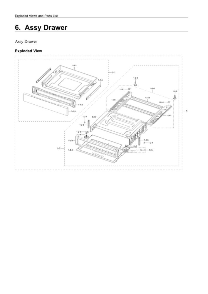 Drawer Assembly Diagram and Parts List for NE63T8311SS AA-01 Samsung Range