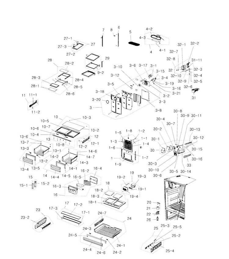 Fridge Diagram and Parts List for RFG299ABRS XAA-0000 Samsung Refrigerator