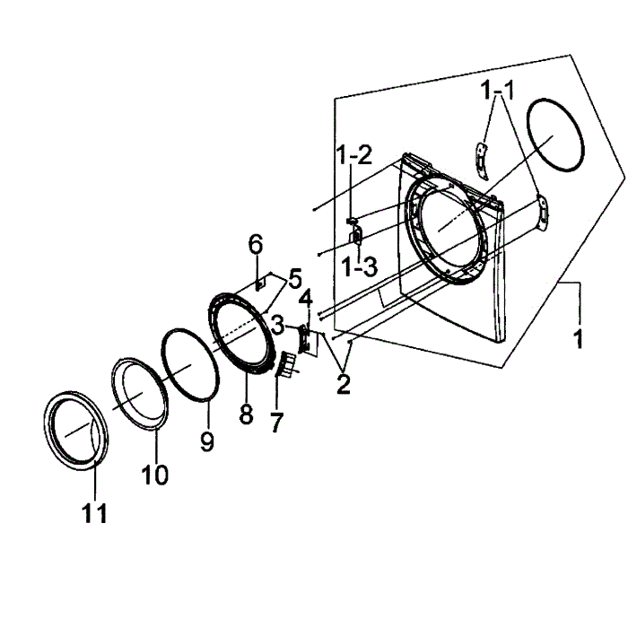 Door Assembly Diagram and Parts List for DV203AEW XAA-00 Samsung Dryer