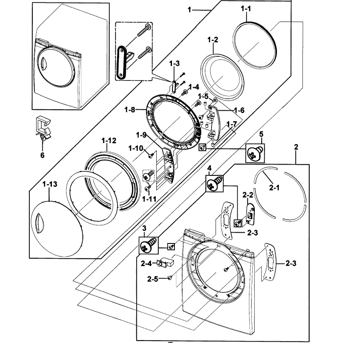 Door Assembly Diagram and Parts List for DV218AEW XAA-00 Samsung Dryer