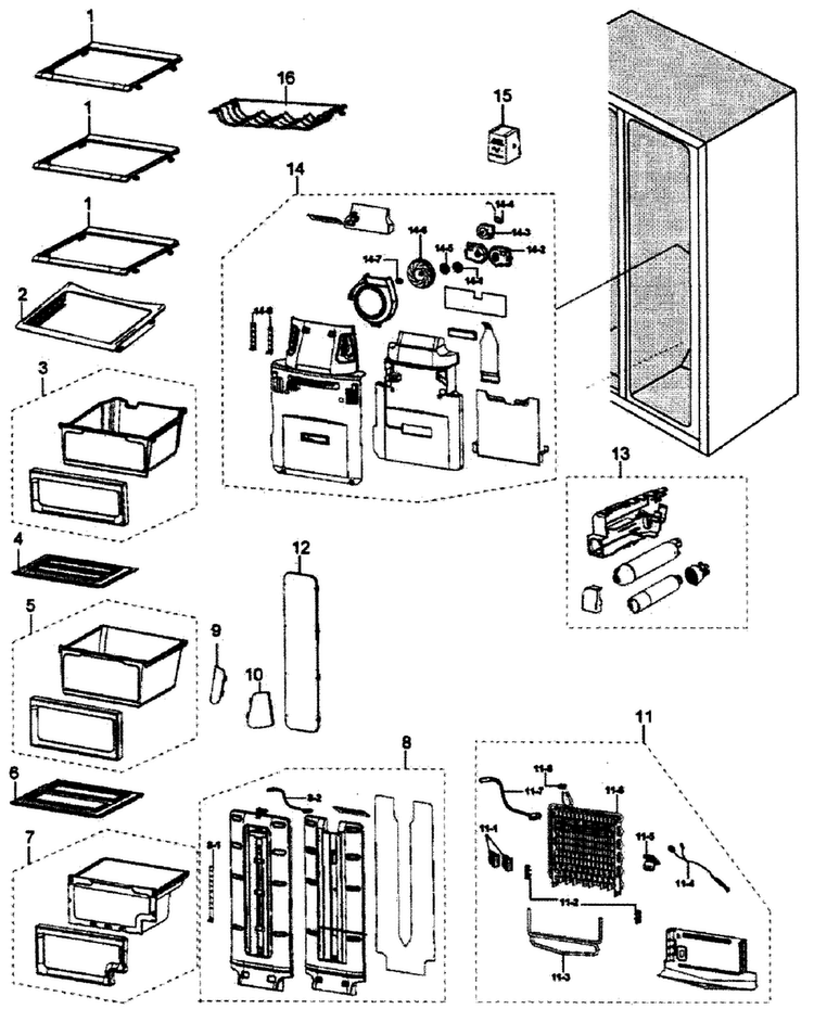 Refrigerator Diagram and Parts List for RS265TDPN XAA Samsung Refrigerator