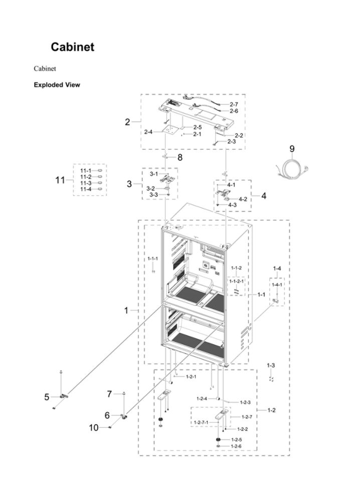 Cabinet Parts Diagram and Parts List for RF24BB6900AC AA-00 Samsung Refrigerator