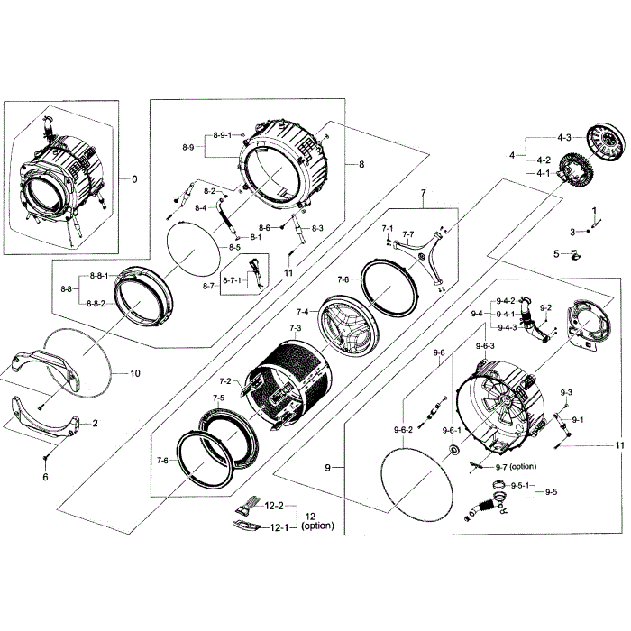 Drum Assembly Diagram and Parts List for WF361BVBEWR A2-01 Samsung Washer