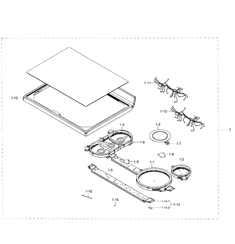 Cooktop Section Diagram and Parts List for NE59J7850WS AA-0003 Samsung Range