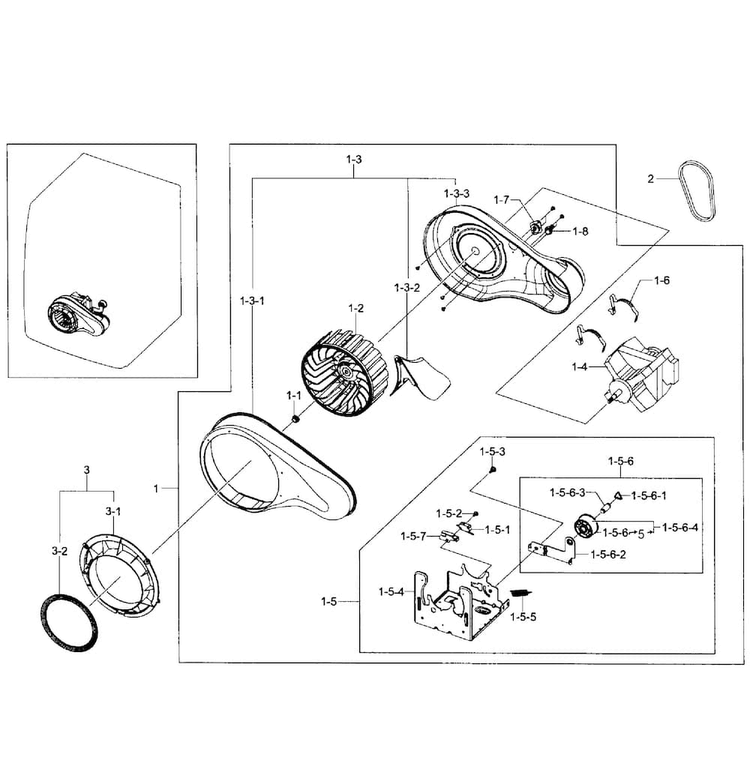 Motor Assy Diagram and Parts List for DV361EWBEWR A3-0001 Samsung Dryer