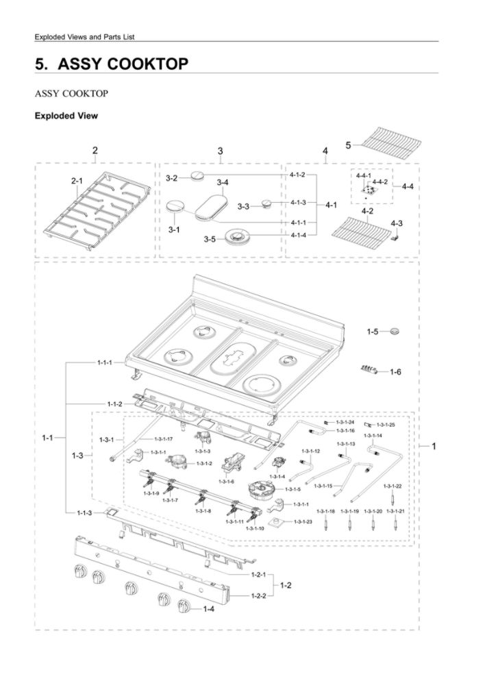 Cooktop Assembly Diagram and Parts List for NX60A6311SS AA-00 Samsung Range