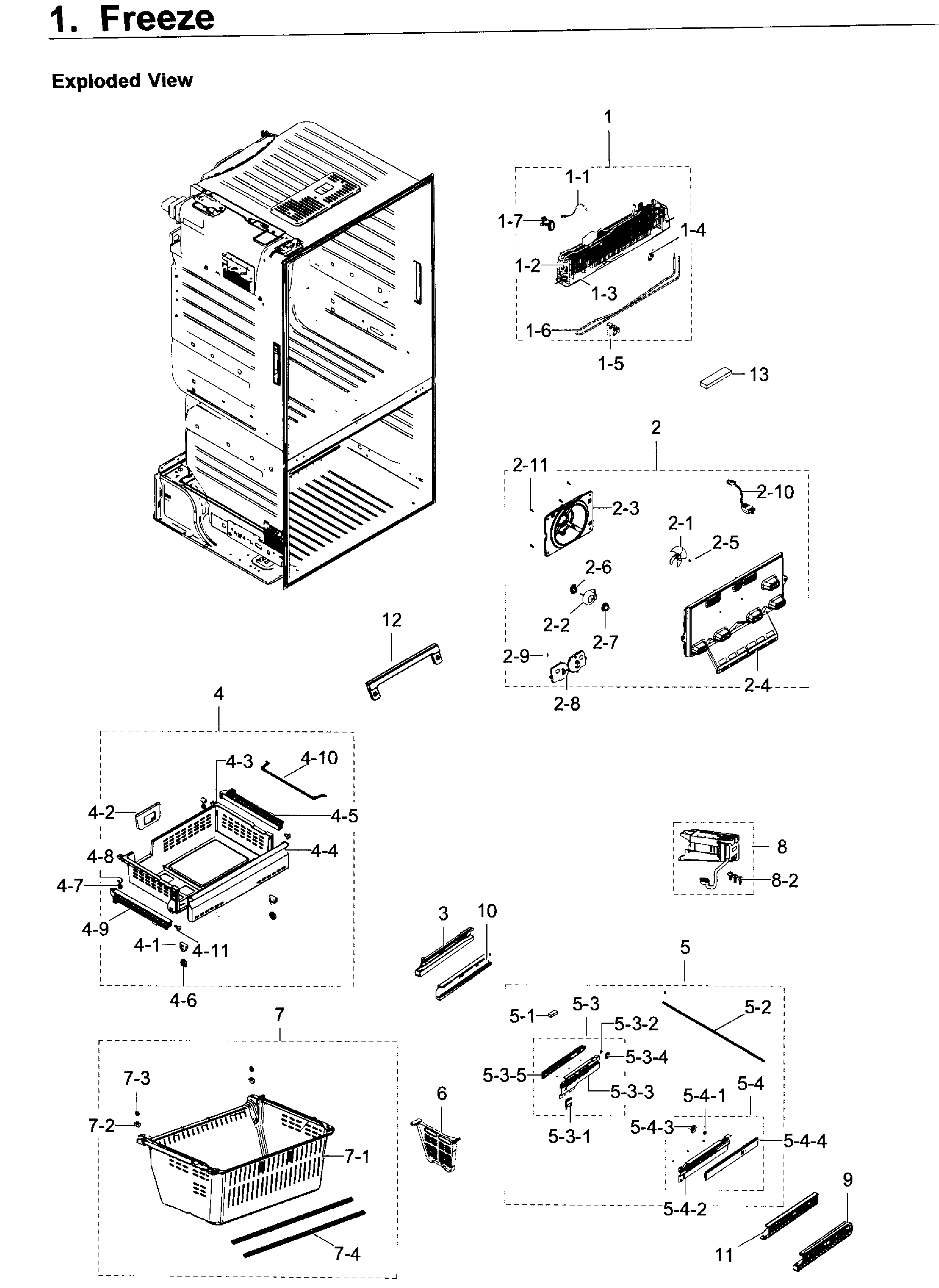 Freezer Diagram and Parts List for RF23HTEDBSR AA-0007 Samsung Refrigerator