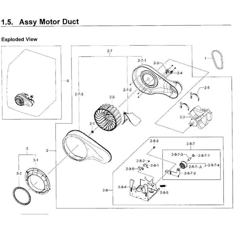 Motor Assy Diagram and Parts List for DV431AGW XAA-0001 Samsung Dryer