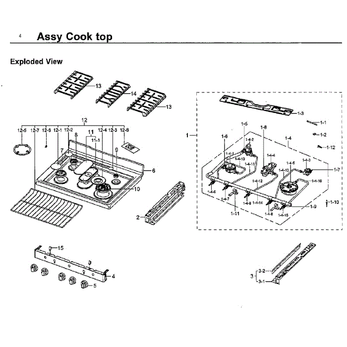 Cooktop Diagram and Parts List for NX58J7750SS AA-01 Samsung Range