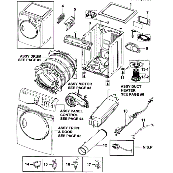 Main Assembly Diagram and Parts List for DV218AEW XAA-00 Samsung Dryer