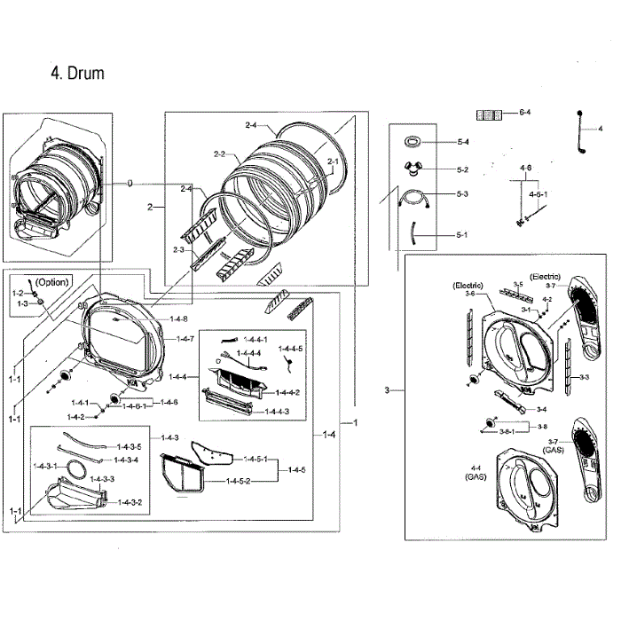 Drum Diagram and Parts List for DVE54M8750W A3-00 Samsung Dryer
