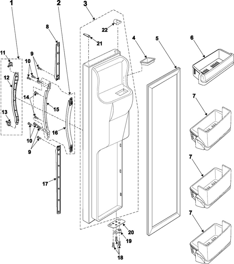 Freezer Door Diagram and Parts List for RS2544SL XAA Samsung Refrigerator