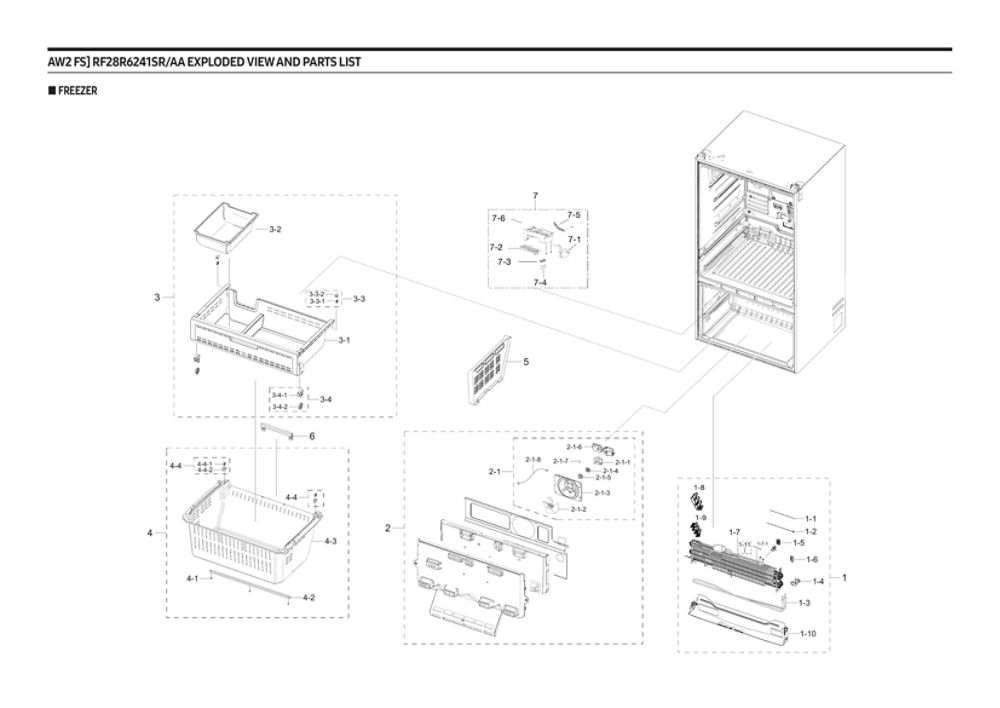 Freezer Diagram and Parts List for RF28R6241SR AA-00 Samsung Refrigerator