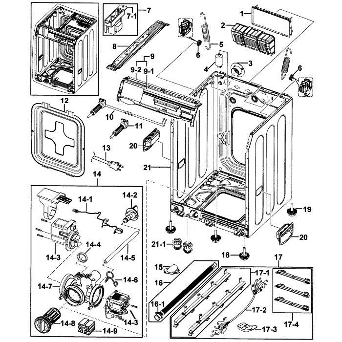 Frame Diagram and Parts List for WF431ABW XAA-00 Samsung Washer