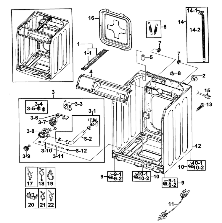 Cabinet Diagram and Parts List for WF219ANB XAA-0000 Samsung Washer