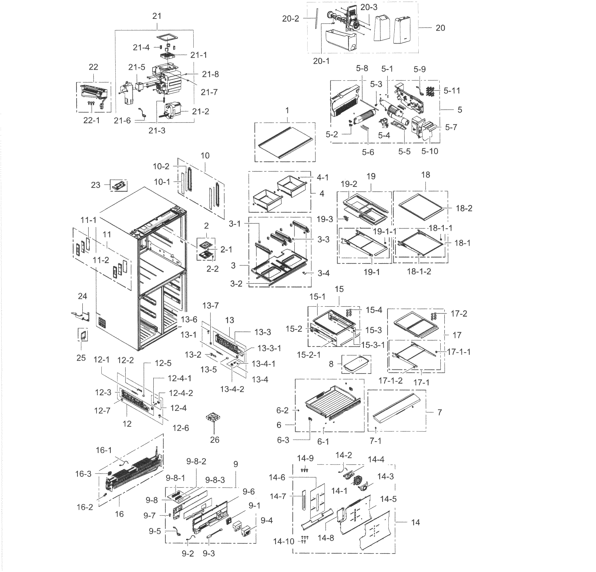 Fridge Diagram and Parts List for RF34H9950S4 AA-0005 Samsung Refrigerator