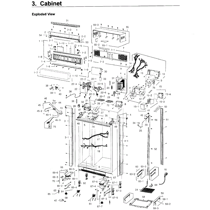 Cabinet Diagram and Parts List for RS27FDBTNSR AA-00 Samsung Refrigerator
