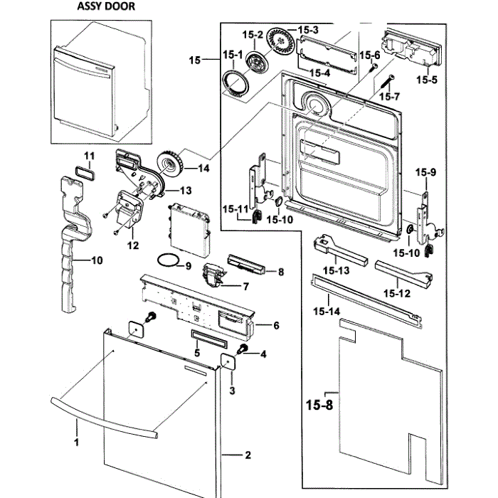Door Assembly Diagram and Parts List for DMR78AHW XAA-00 Samsung Dishwasher