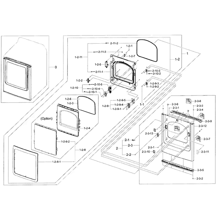 Front Assy Diagram and Parts List for DV400GWHDWR AA-0001 Samsung Dryer