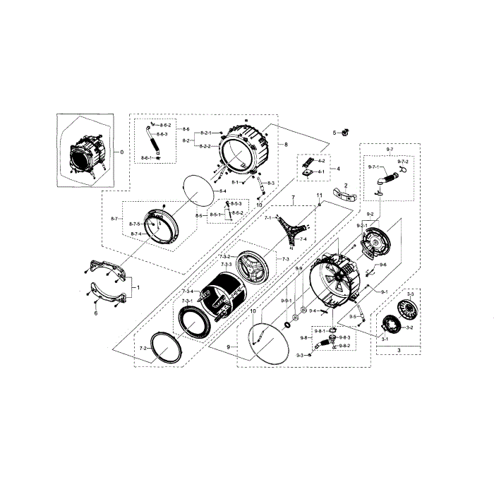 Tub And Drum Diagram and Parts List for WF433BTGJWR A1-00 Samsung Washer