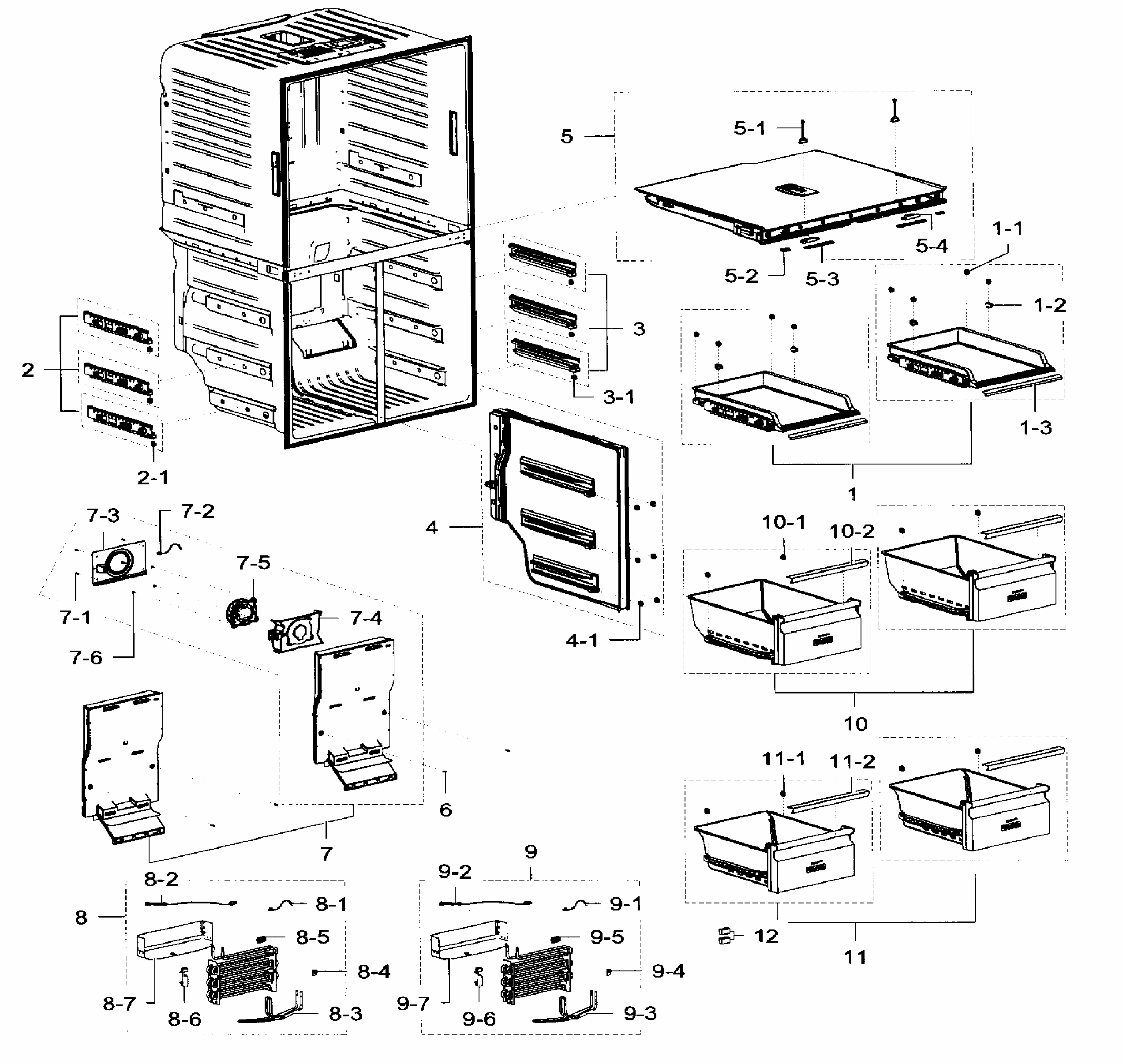 Freezer Diagram and Parts List for RF32FMQDBSR AA-0004 Samsung Refrigerator
