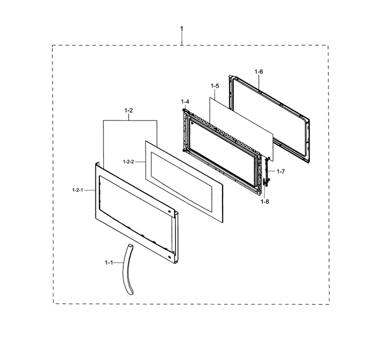 Door Diagram and Parts List for ME17H703SHB AA-0000 Samsung Microwave